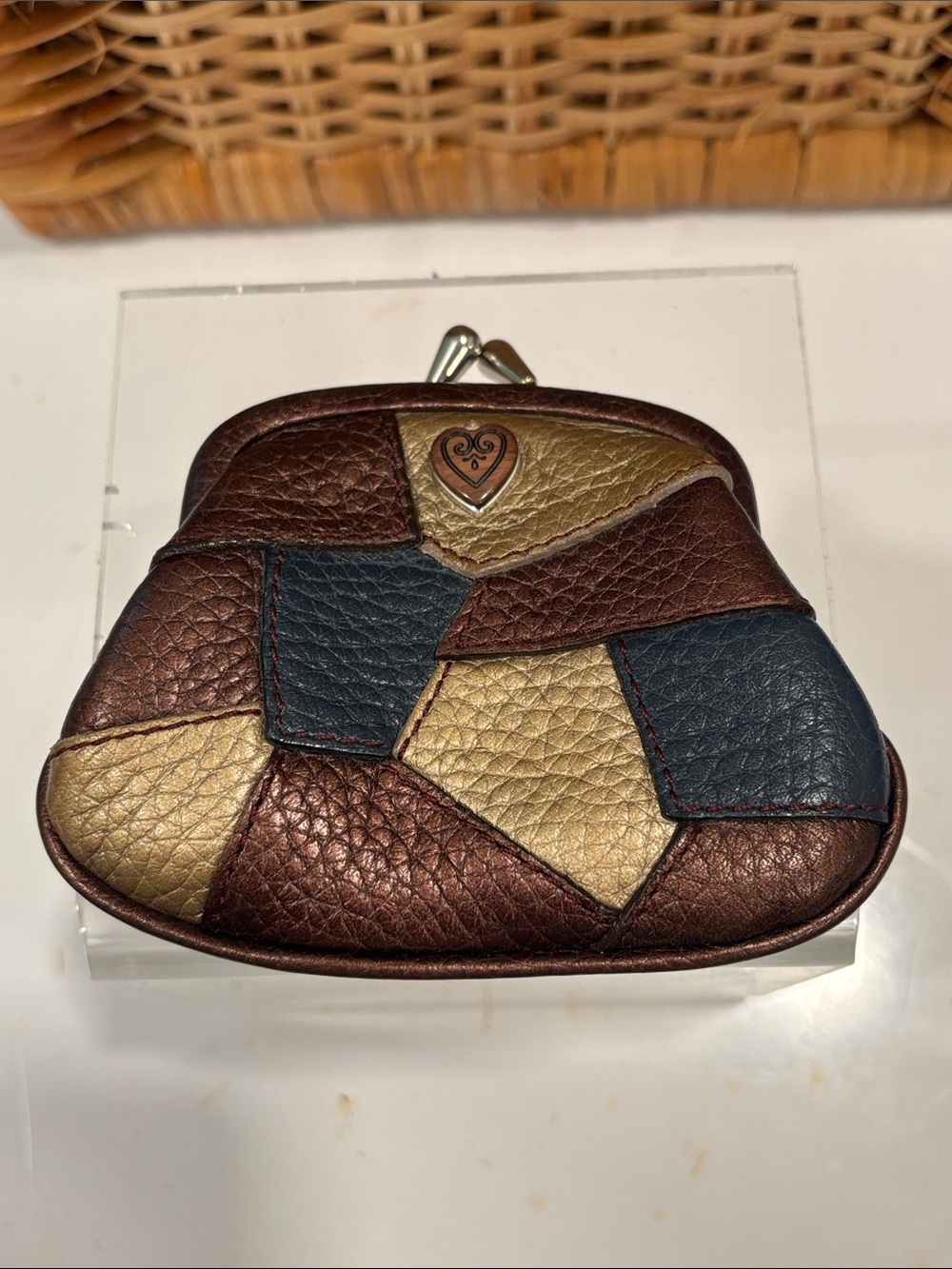 Brighton Patchwork Leather Kiss Lock Coin Purse in Metallics